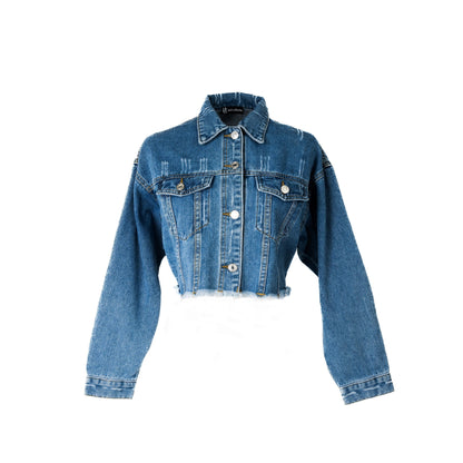 Embroidered Love Birds Cropped Jeans Jacket