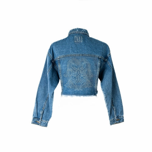 Embroidered Love Birds Cropped Jeans Jacket