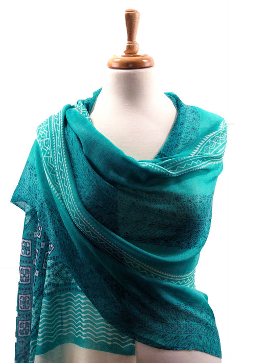 Hand Painted Wool And Silk Blend Scarf (Turquoise)