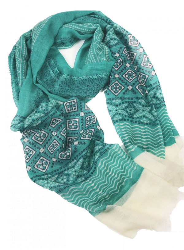 Hand Painted Wool And Silk Blend Scarf (Turquoise)