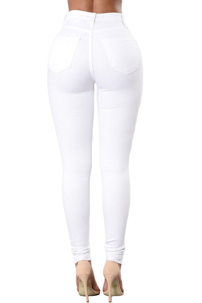 Denim Slit Knee SKINNY Jeans (White)
