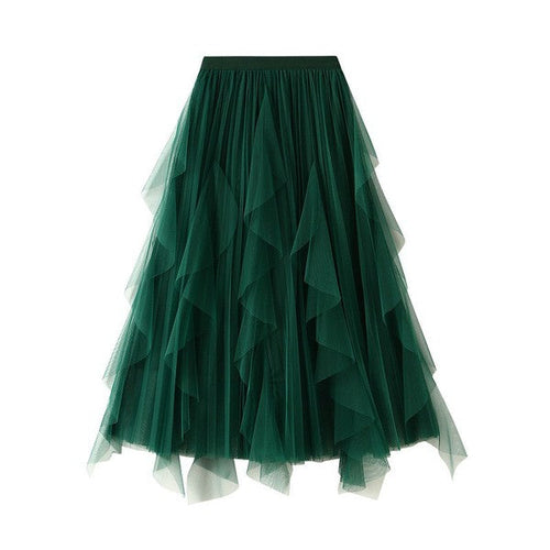 Silk Band Pleated Chiffon Midi Skirt