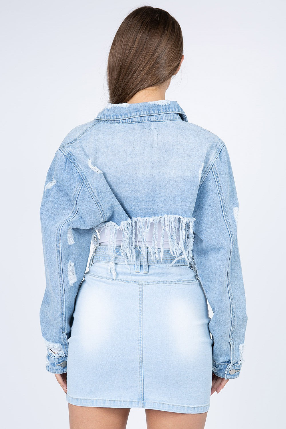 Cotton Cowgirl Distressed Denim Cropped  Jacket