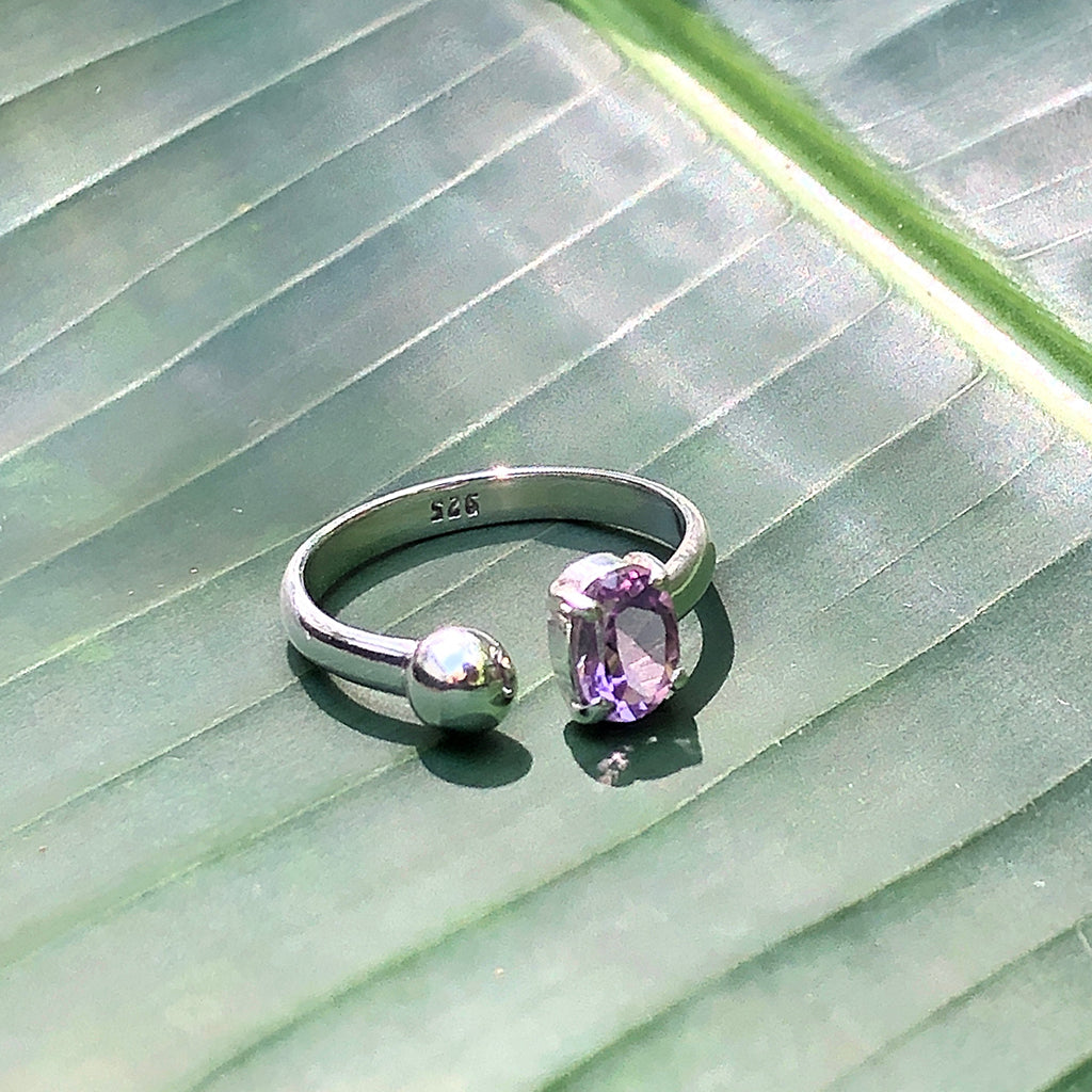 Sterling Silver Ball & Amethyst Adjustable Ring