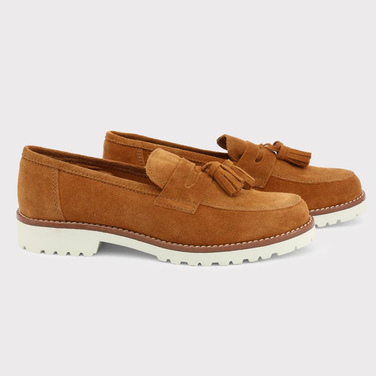 Made in Italia Suede Tassel Loafers (Camel/White)