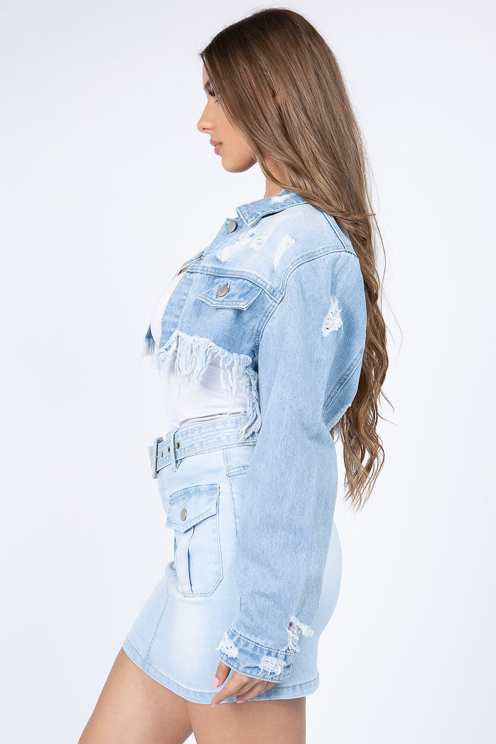 Cotton Cowgirl Distressed Denim Cropped  Jacket