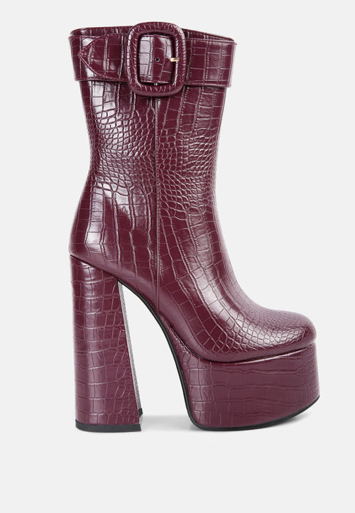 Croc Faux Leather Platform Boots