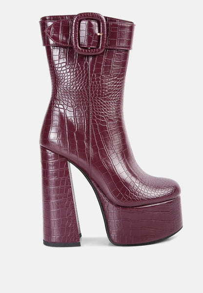 Croc Faux Leather Platform Boots
