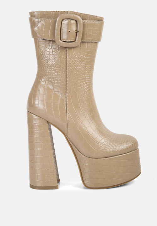 Croc Faux Leather Platform Boots