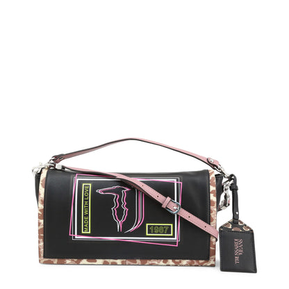 TRUSSARDI “Liquirazia” Camo Trim Faux Leather Handbag (Black)