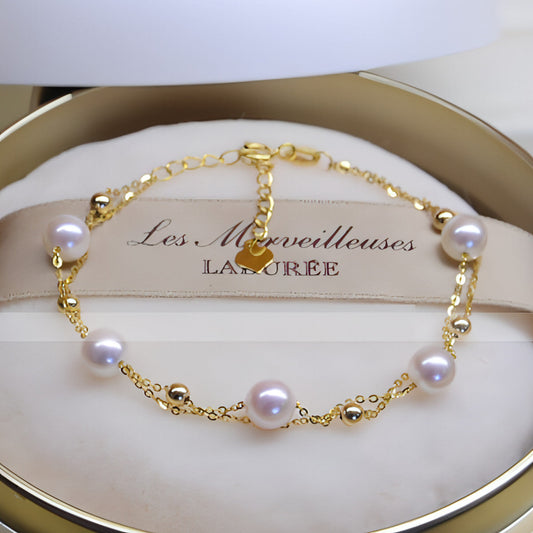 Double Layer 18K Gold & Seawater Pearl Bracelet