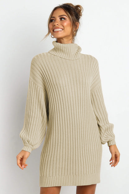 Oversized Turtleneck Sweater Dress (Apricot)