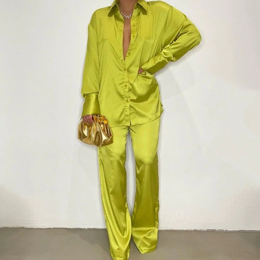 Women's Loose Satin Pants Suit