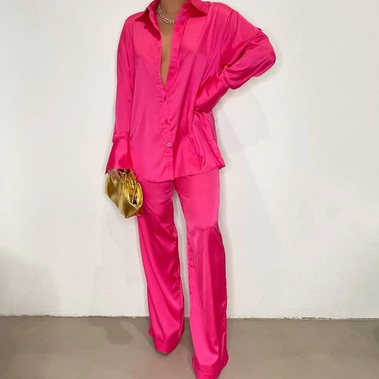 Women's Loose Satin Pants Suit