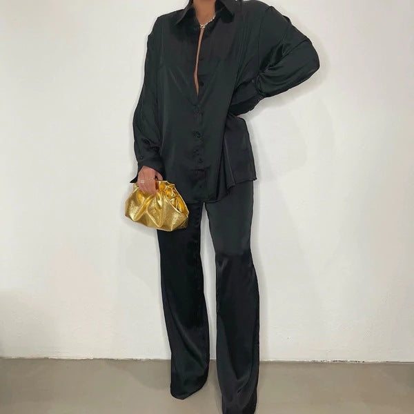 Women's Loose Satin Pants Suit
