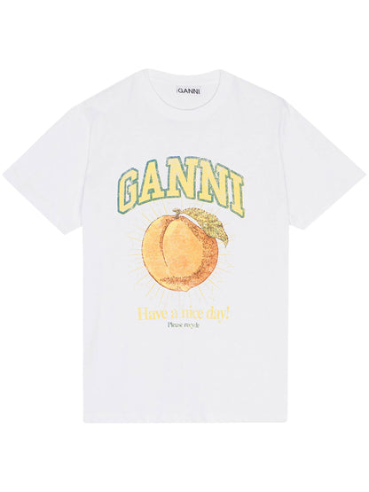 GANNI Bright Peach Graphic T-Shirt