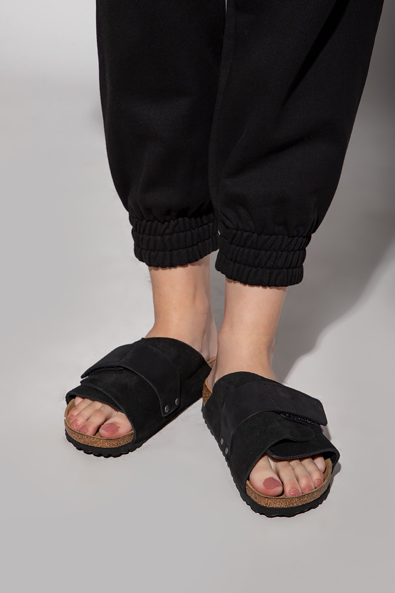 BIRKENSTOCK Kyoto Nubuck-Suede Leather Sandals (Black)