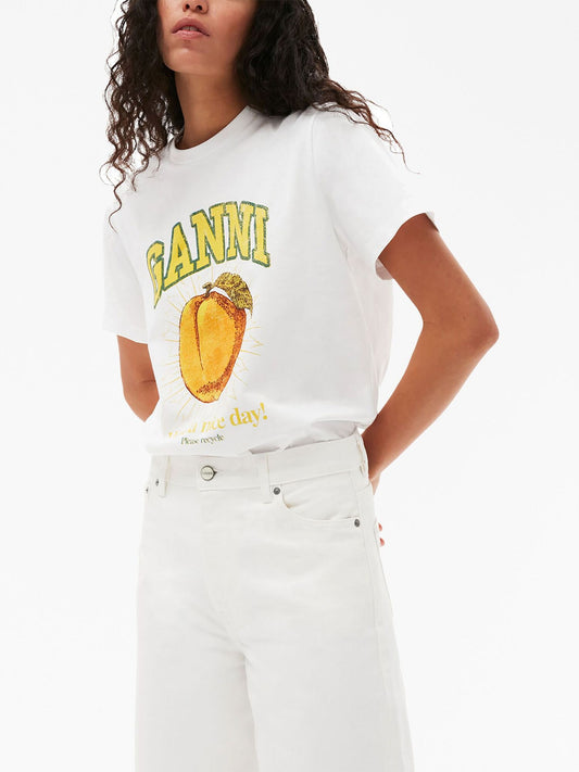GANNI Bright Peach Graphic T-Shirt