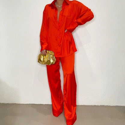 Women's Loose Satin Pants Suit