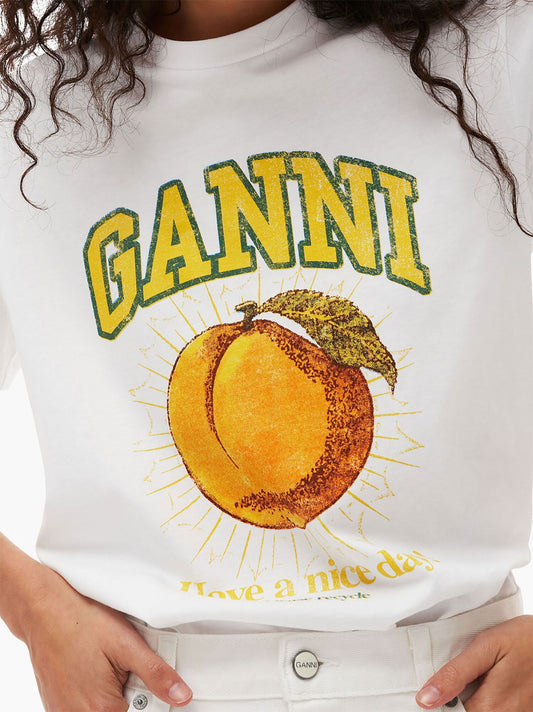 GANNI Bright Peach Graphic T-Shirt
