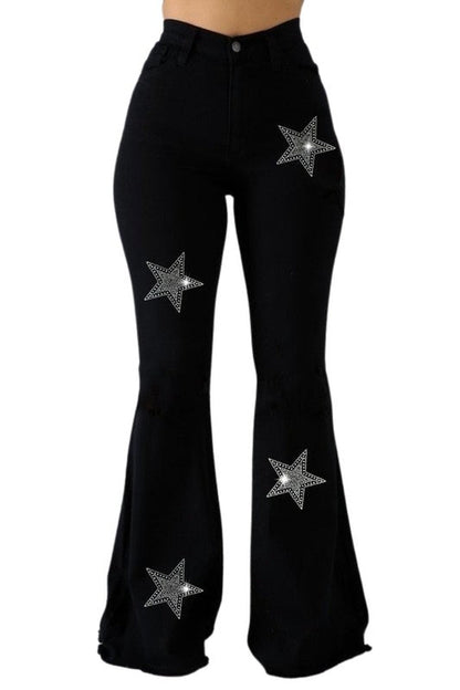 Rhine-Stars Bell Bottom Jeans (Black)