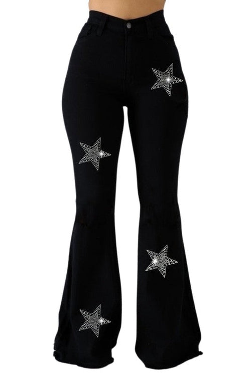 Rhine-Stars Bell Bottom Jeans (Black)