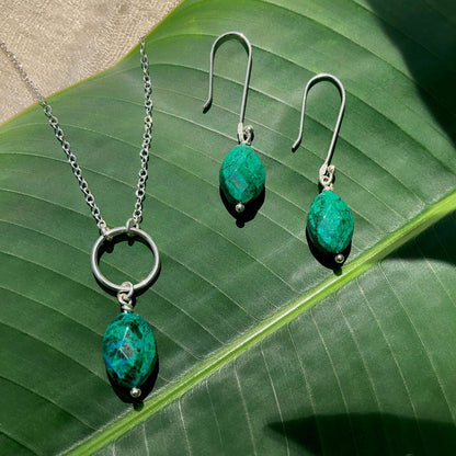 Sterling Silver & Chrysocolla Lariat Drop Necklace