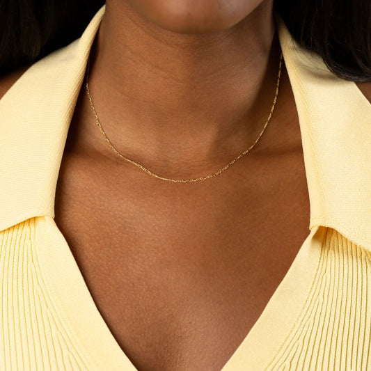 14K Solid Gold Thin Figaro Necklace