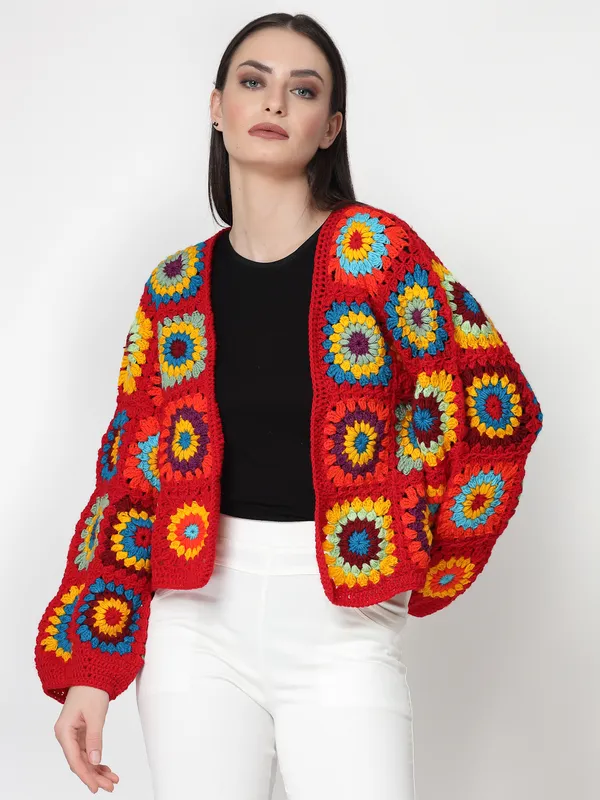 Crochet Ribbed Hem Long Sleeved Blazer