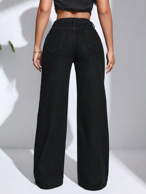 Cotton High Rise Denim Jeans (Black)