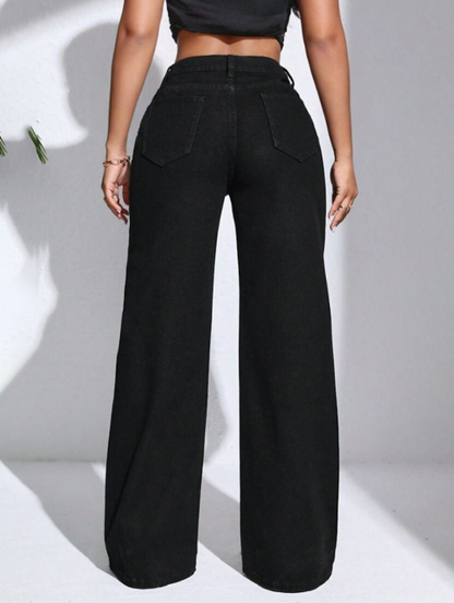 Cotton High Rise Denim Jeans (Black)