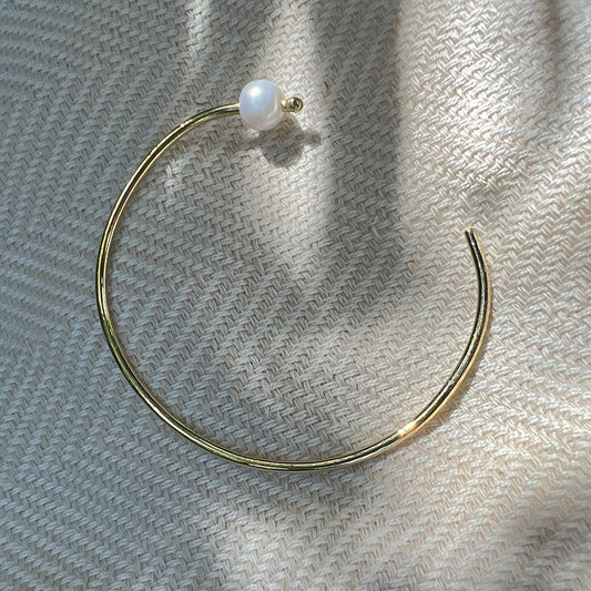 14K Plated Brass & Freshwater Pearl Open Bracelet