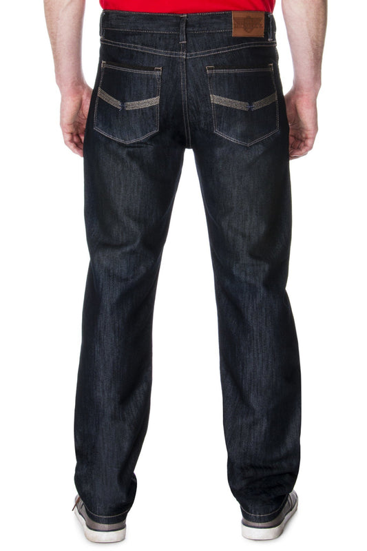 65 MCMLXV Men's Leather Patch Premium Jeans (Dark Wash)