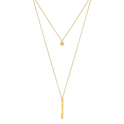 Engraved Layered 14k Gold Plated Bullet Drop Necklace
