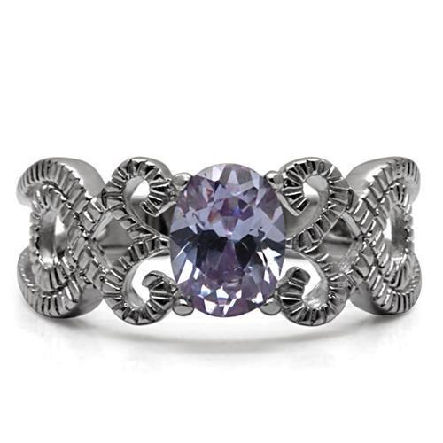 Polished Stainless Steel & Amethyst Ring