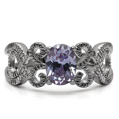 Polished Stainless Steel & Amethyst Ring