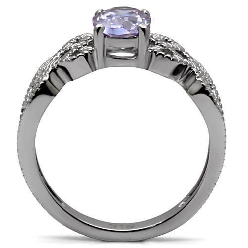 Polished Stainless Steel & Amethyst Ring