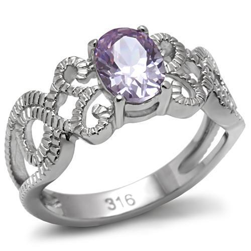 Polished Stainless Steel & Amethyst Ring